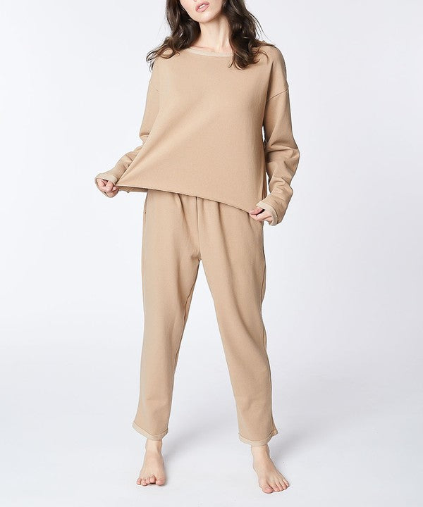 Studio Ko French Terry Recycled Cotton 2-Piece Set Long Sleeve Top & Pull-On Pants in 2 Colors