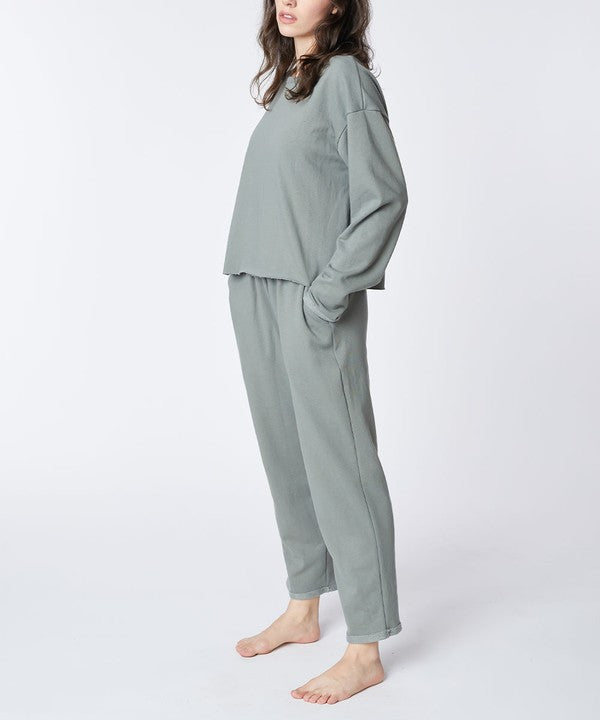 Studio Ko French Terry Recycled Cotton 2-Piece Set Long Sleeve Top & Pull-On Pants in 2 Colors