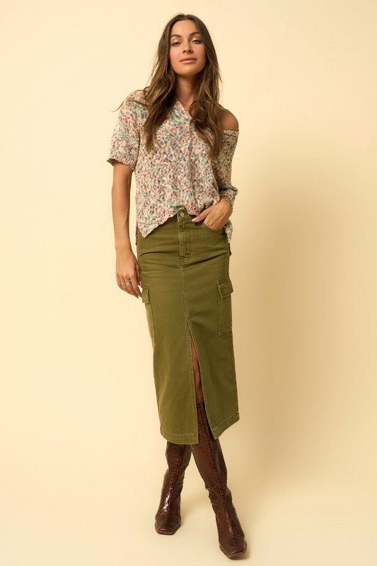 COLOR CARGO MIDI SKIRT