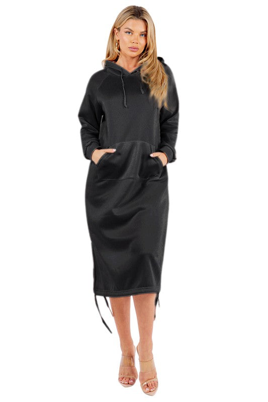 BY CLAUDE LONG SLEEVE HOODIE DRESS WITH KANGA POCKET