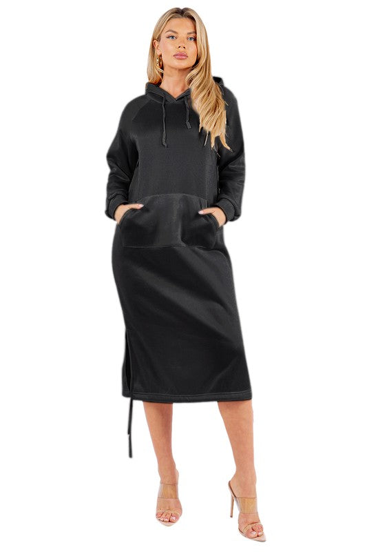 BY CLAUDE LONG SLEEVE HOODIE DRESS WITH KANGA POCKET