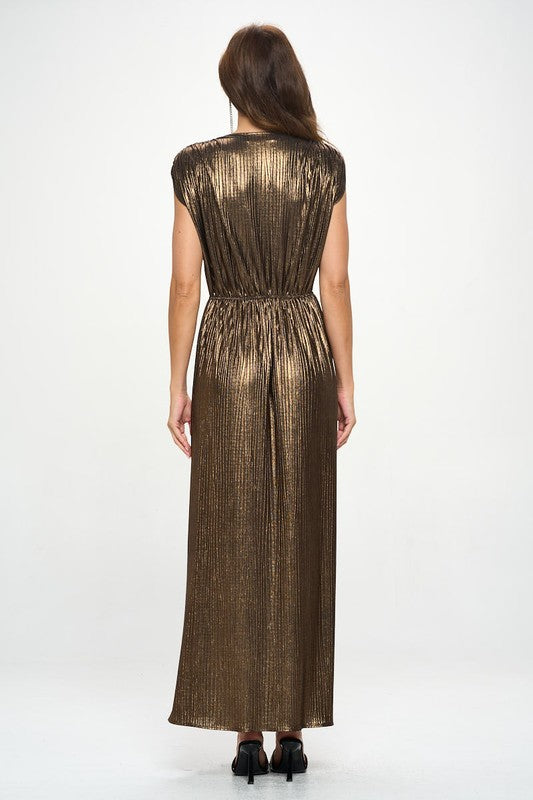 Renee C Sleeveless Metallic Maxi Dress