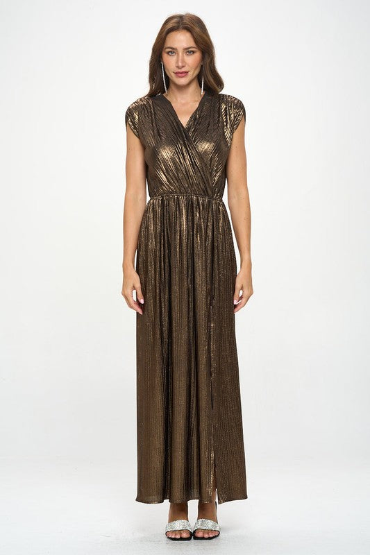 Renee C Sleeveless Metallic Maxi Dress