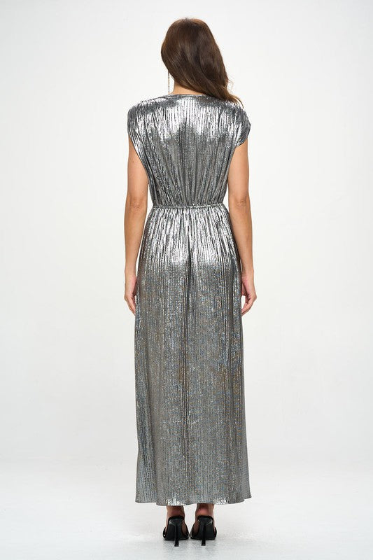 Renee C Sleeveless Metallic Maxi Dress