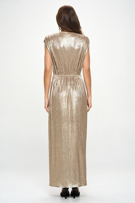 Renee C Sleeveless Metallic Maxi Dress