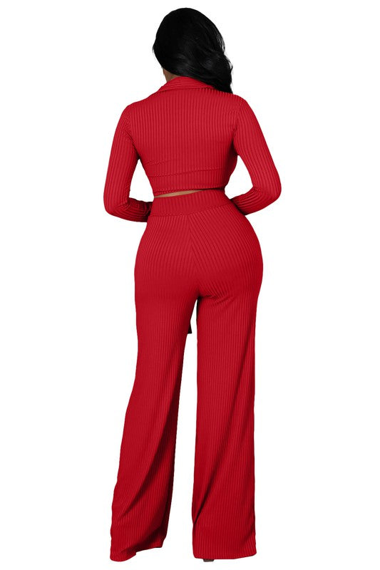 BY CLAUDE TWO PIECE LONG SLEEVE CROP TOP & PANTS SET