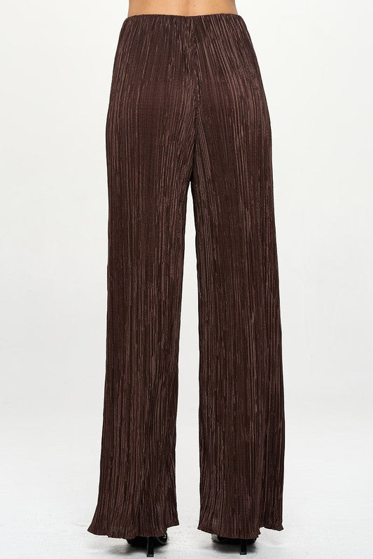 Renee C Plisse Straight Leg Pants in Brown