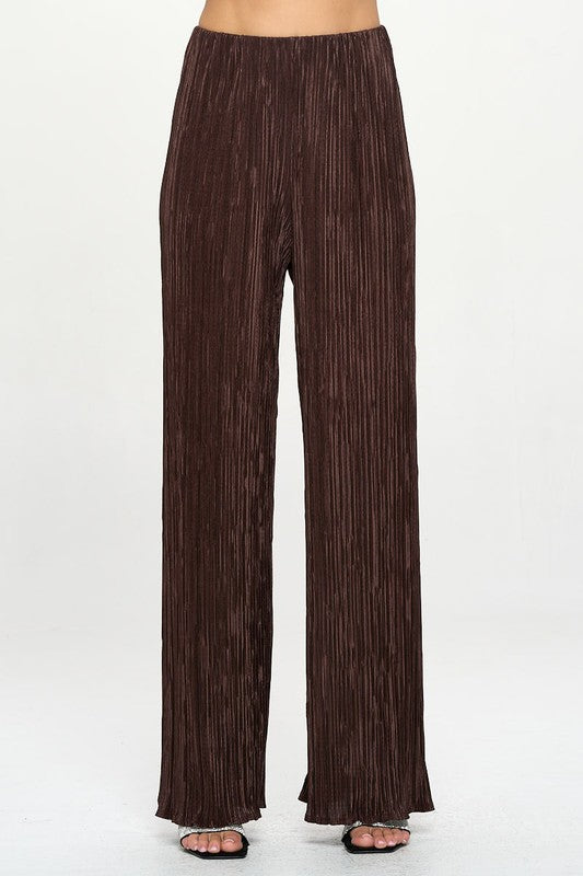 Renee C Plisse Straight Leg Pants in Brown