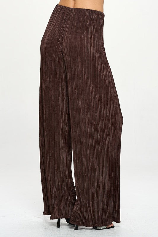 Renee C Plisse Straight Leg Pants in Brown