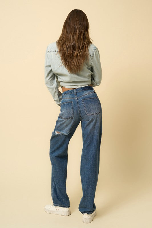 Denim Lab USA High Rise Straight Leg Denim Jeans