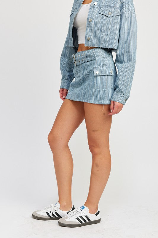 EMORY PARK BELTED MINI DENIM SKIRT