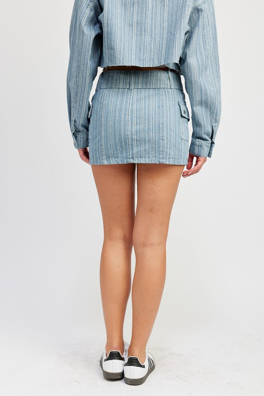 EMORY PARK BELTED MINI DENIM SKIRT