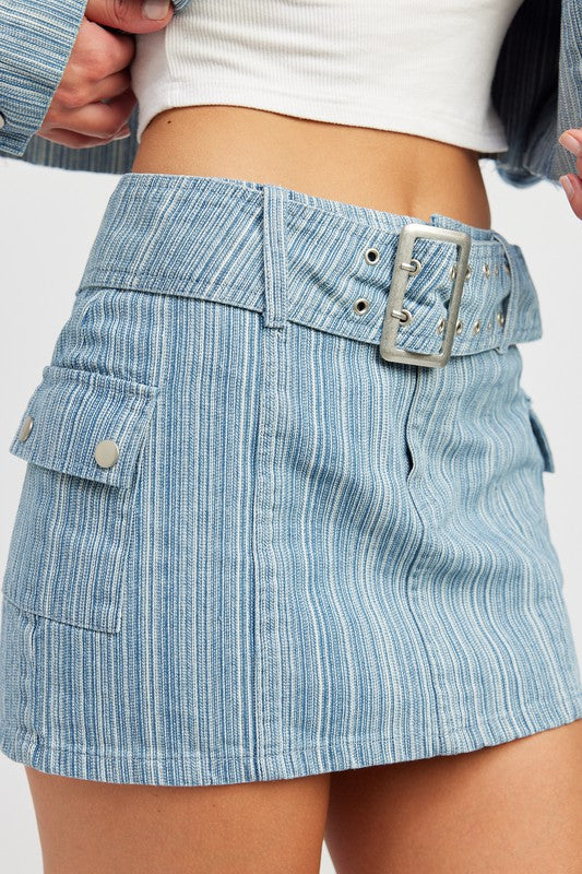 EMORY PARK BELTED MINI DENIM SKIRT