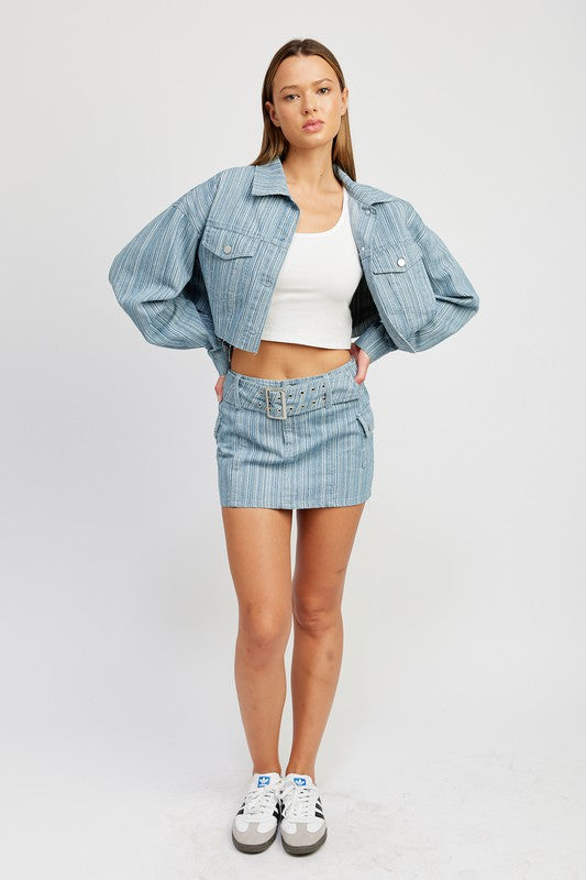 EMORY PARK BELTED MINI DENIM SKIRT