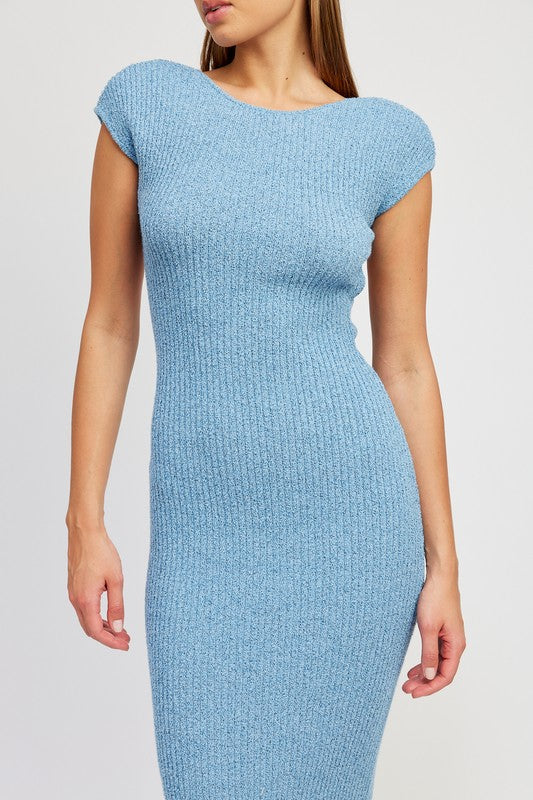 Emory Park Bodycon Cap Sleeve Backless Midi Dress in Blue