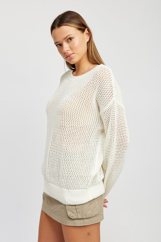 EMORY PARK OPEN KNIT CROCHET LONG SLEEVE TOP