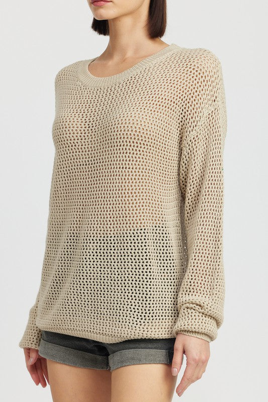 EMORY PARK OPEN KNIT CROCHET LONG SLEEVE TOP