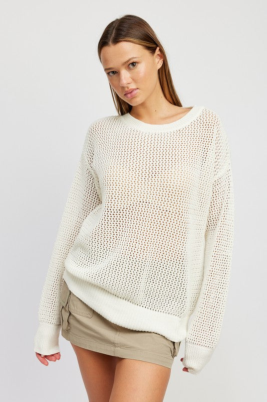 EMORY PARK OPEN KNIT CROCHET LONG SLEEVE TOP