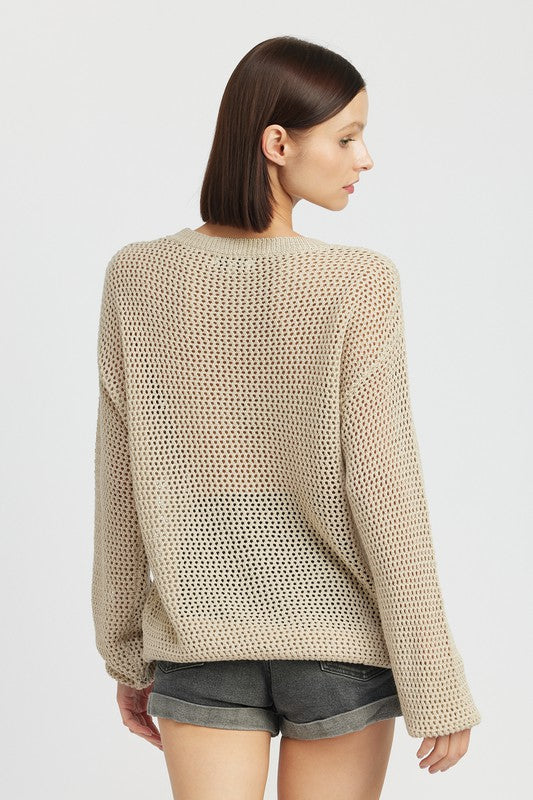 EMORY PARK OPEN KNIT CROCHET LONG SLEEVE TOP