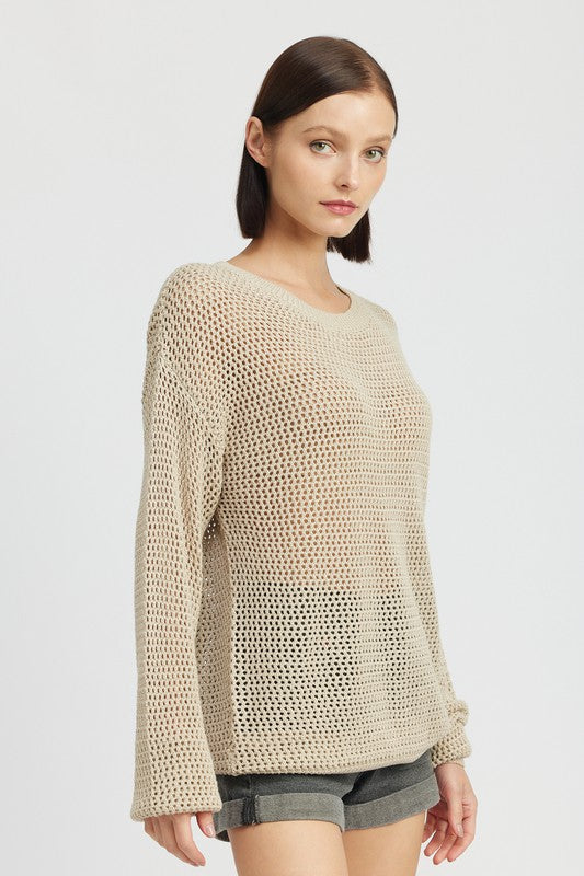 EMORY PARK OPEN KNIT CROCHET LONG SLEEVE TOP