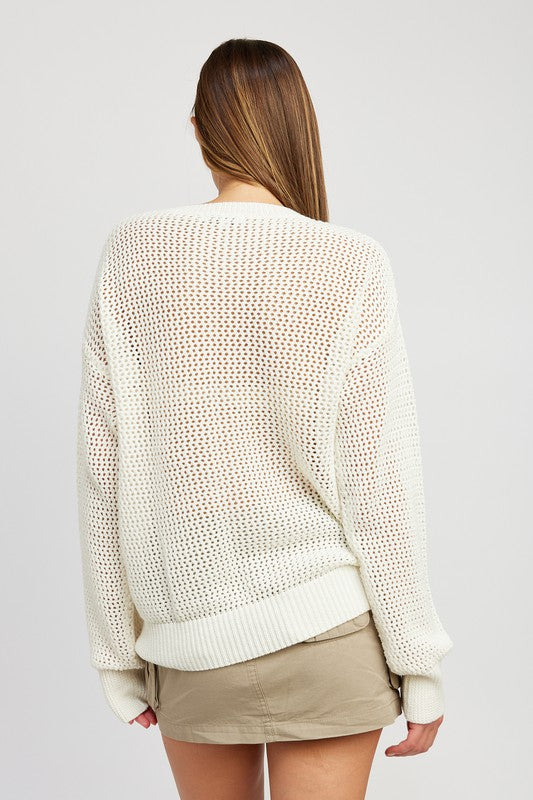 EMORY PARK OPEN KNIT CROCHET LONG SLEEVE TOP