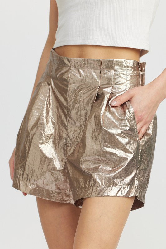 EMORY PARK METALLIC PAPER BAG SHORTS IN 2 COLORS