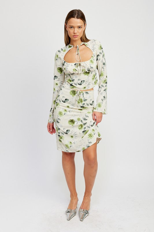 EMORY PARK FLORAL MIDI DRAWSTRING SKIRT