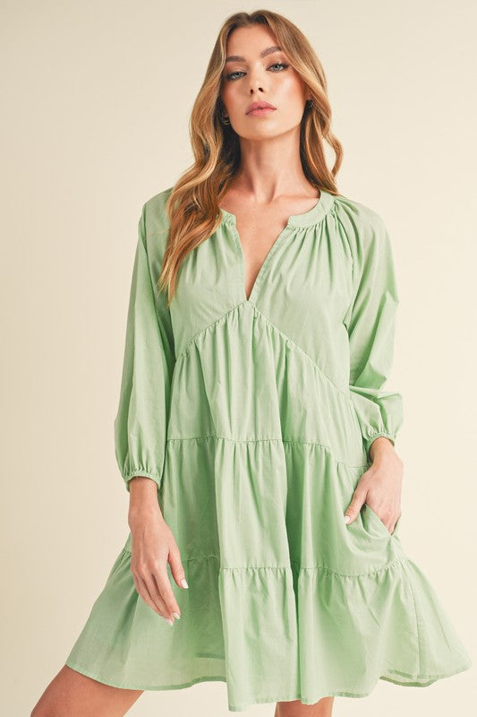 Aemi + Co Jenay Tiered Long Sleeve Dress in 4 Colors