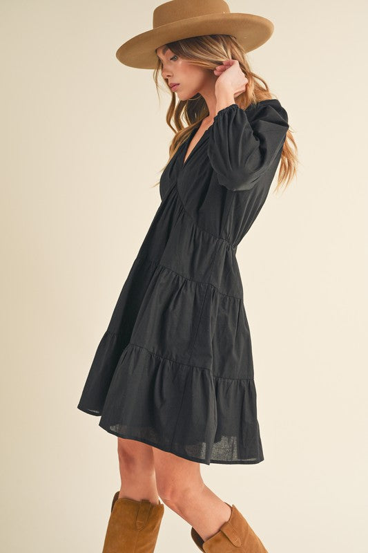 Aemi + Co Jenay Tiered Long Sleeve Dress in 4 Colors