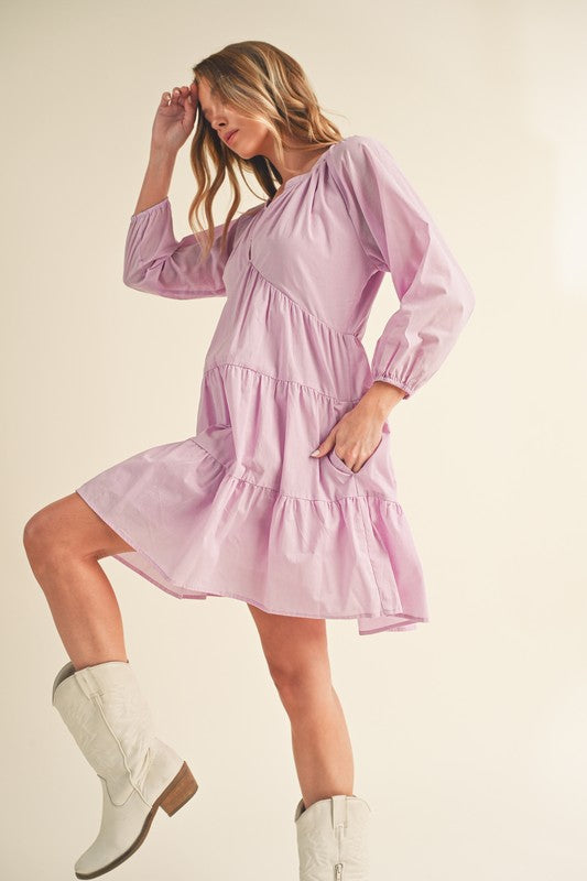 Aemi + Co Jenay Tiered Long Sleeve Dress in 4 Colors