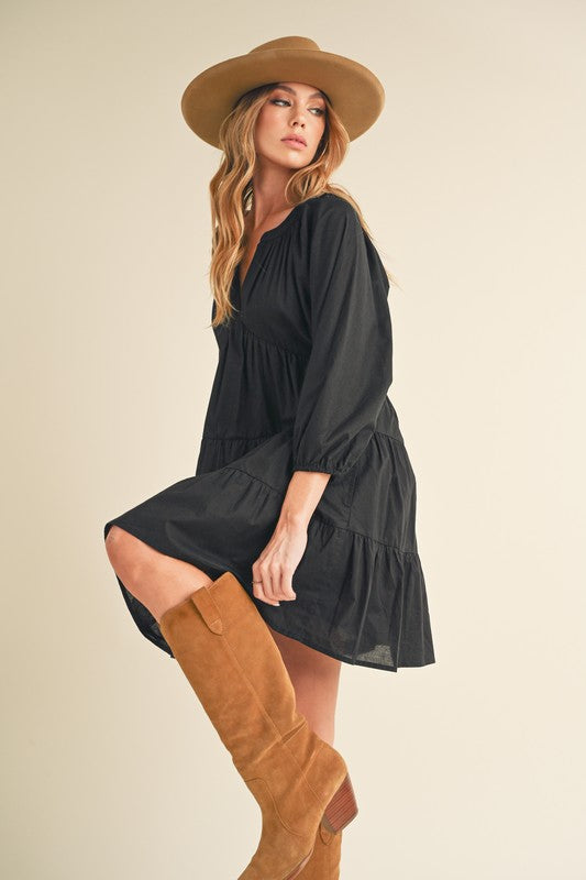 Aemi + Co Jenay Tiered Long Sleeve Dress in 4 Colors