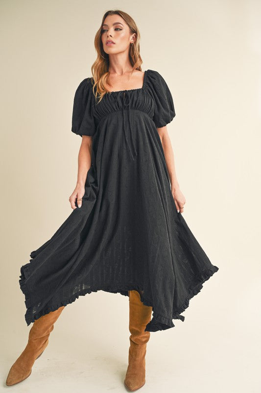 Aemi + Co Elane Cut Hem Peasant Midi Dress in 2 Colors