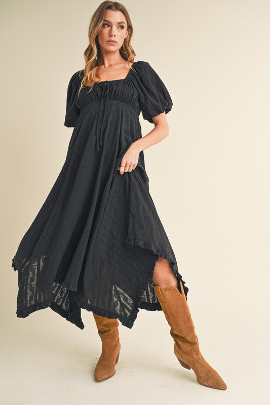 Aemi + Co Elane Cut Hem Peasant Midi Dress in 2 Colors