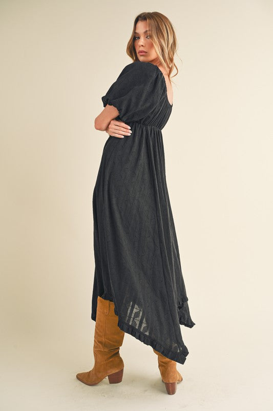 Aemi + Co Elane Cut Hem Peasant Midi Dress in 2 Colors