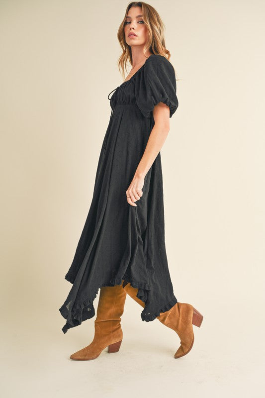 Aemi + Co Elane Cut Hem Peasant Midi Dress in 2 Colors