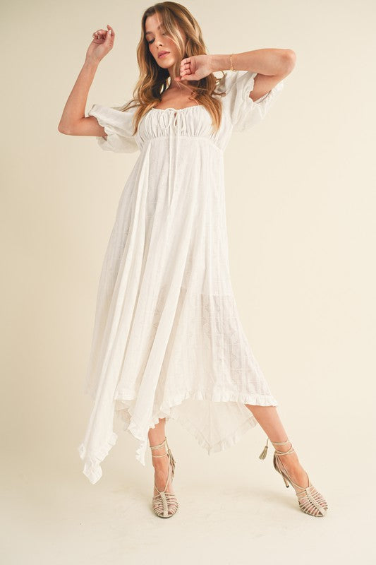 Aemi + Co Elane Cut Hem Peasant Midi Dress in 2 Colors