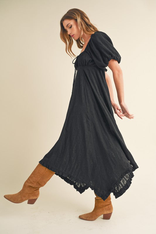 Aemi + Co Elane Cut Hem Peasant Midi Dress in 2 Colors