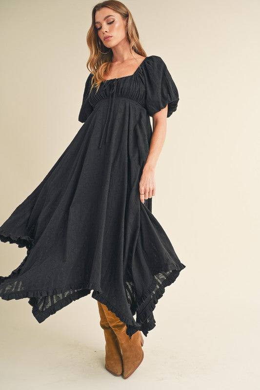 Aemi + Co Elane Cut Hem Peasant Midi Dress in 2 Colors