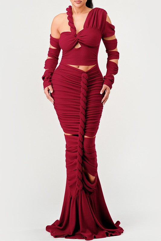 ATHINA Cutout Long Sleeve Wrap Rope Maxi Dress in 2 Colors