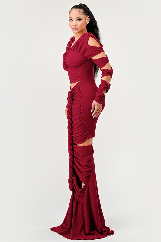 ATHINA Cutout Long Sleeve Wrap Rope Maxi Dress in 2 Colors