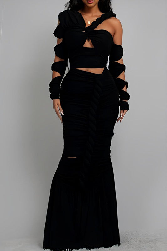 ATHINA Cutout Long Sleeve Wrap Rope Maxi Dress in 2 Colors