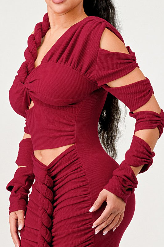 ATHINA Cutout Long Sleeve Wrap Rope Maxi Dress in 2 Colors