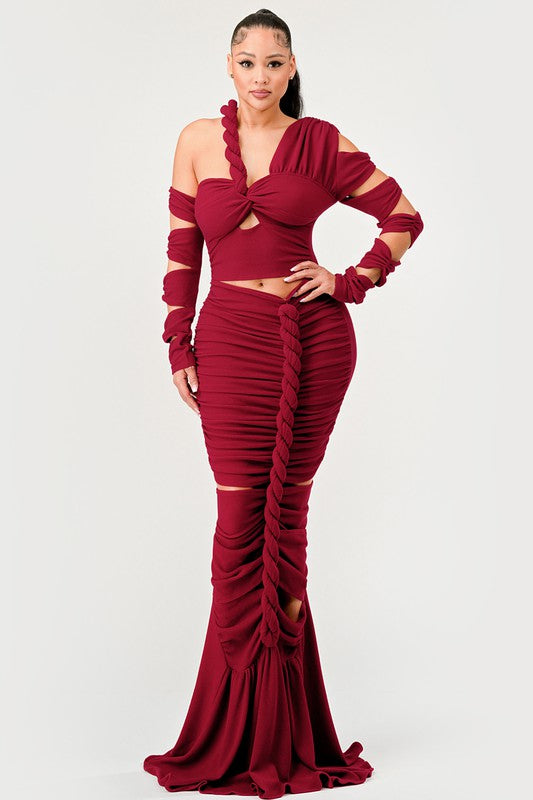 ATHINA Cutout Long Sleeve Wrap Rope Maxi Dress in 2 Colors