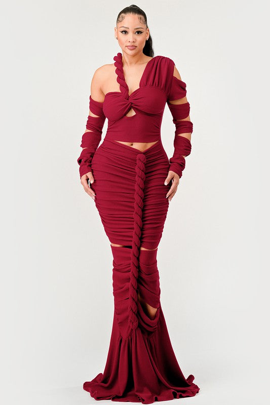 ATHINA Cutout Long Sleeve Wrap Rope Maxi Dress in 2 Colors