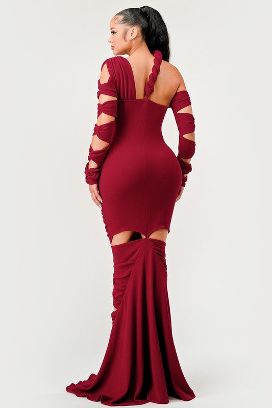 ATHINA Cutout Long Sleeve Wrap Rope Maxi Dress in 2 Colors