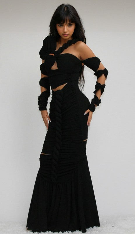 ATHINA Cutout Long Sleeve Wrap Rope Maxi Dress in 2 Colors