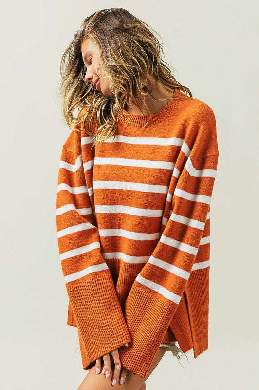 Bibi Oversized Striped Crew Neck Sweater in 2 Colors