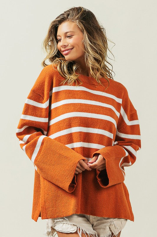 Bibi Oversized Striped Crew Neck Sweater in 2 Colors