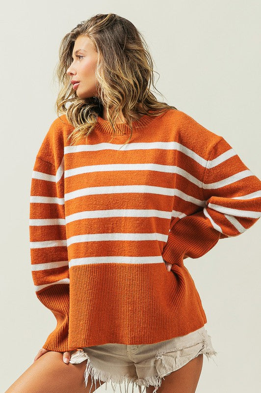 Bibi Oversized Striped Crew Neck Sweater in 2 Colors