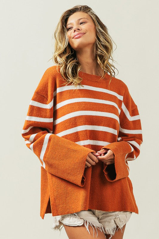 Bibi Oversized Striped Crew Neck Sweater in 2 Colors